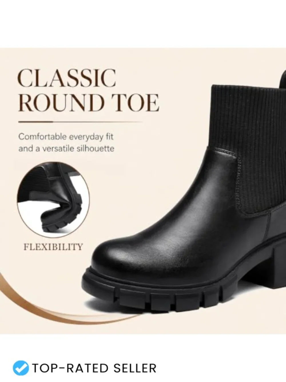 Chunky Lug Sole Chelsea Boots for Women, Side Zipper Platform Ankle Booties